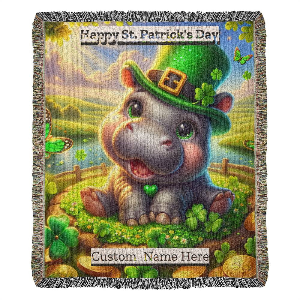 Hippo- St. Patrick's Day Gift-Personalized Heirloom Woven Blanket