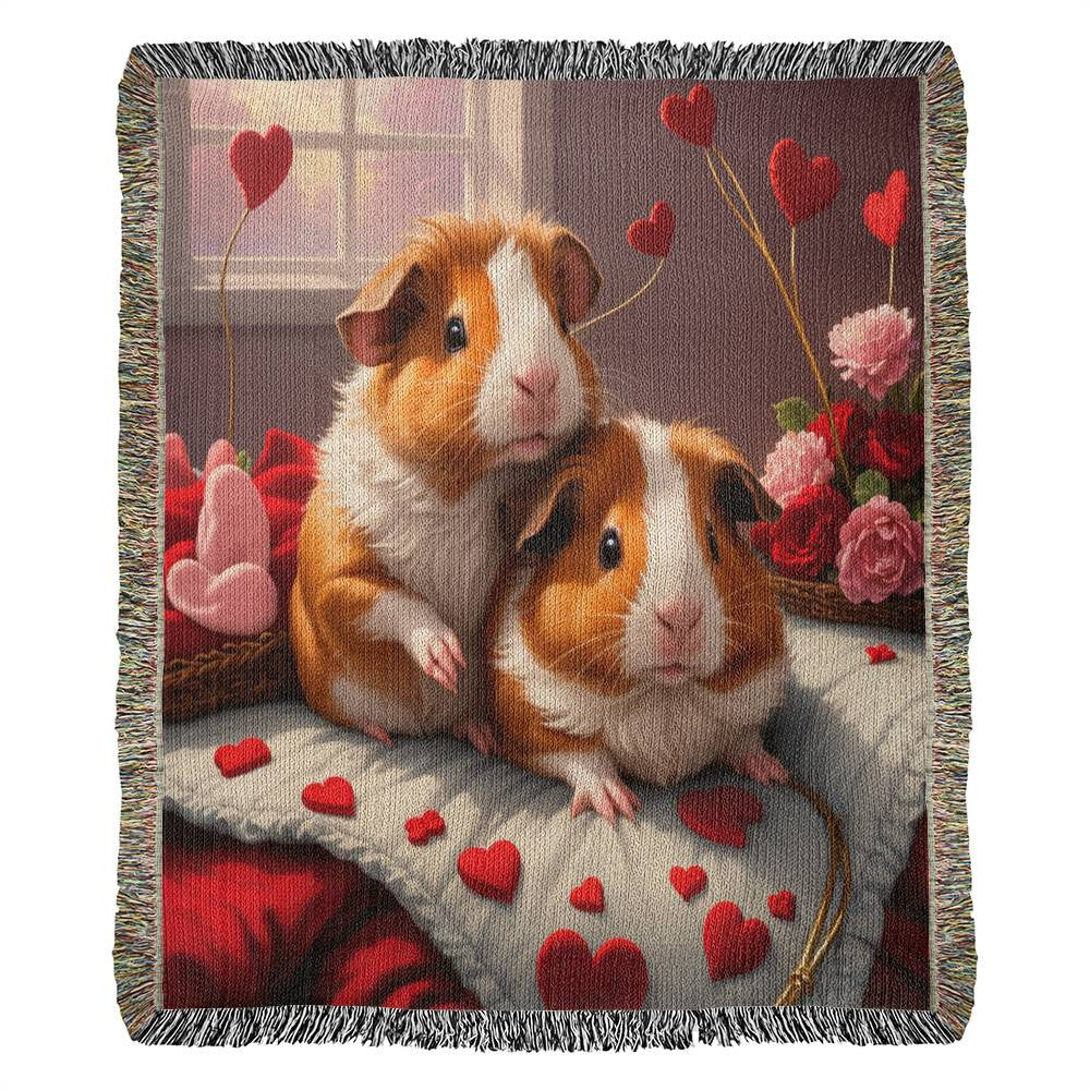 Guinea Pigs On Heart Quilt - Valentine's Day Gift - Heirloom Woven Blanket