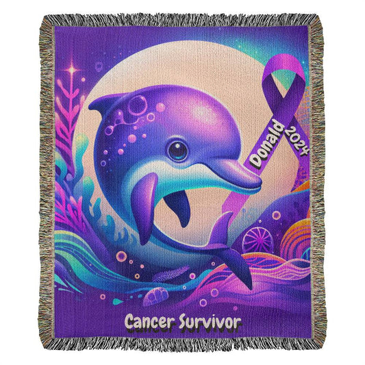 Dolphin-Cancer Survivor- Purple Ribbon-Personalized Heirloom Woven Blanket