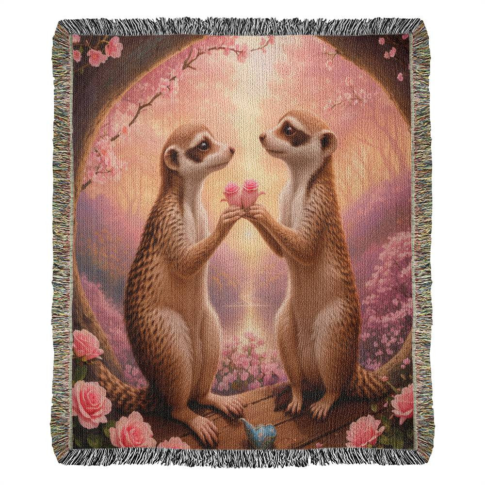 Meerkats Exchange Pink Flowers - Valentine's Day Gift- Heirloom Woven Blanket