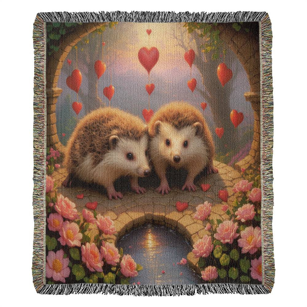 Hedgehog Under Hearts - Valentine's Day Gift - Heirloom Woven Blanket