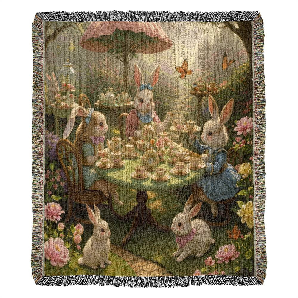 Bunnies Have A Tea Party - Heirloom Woven Blanket