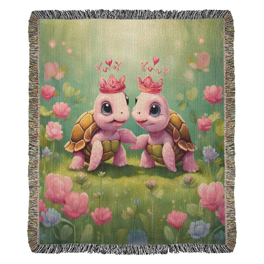Fairy Tale Turtle Meadow of Romance- Heirloom Woven Blanket