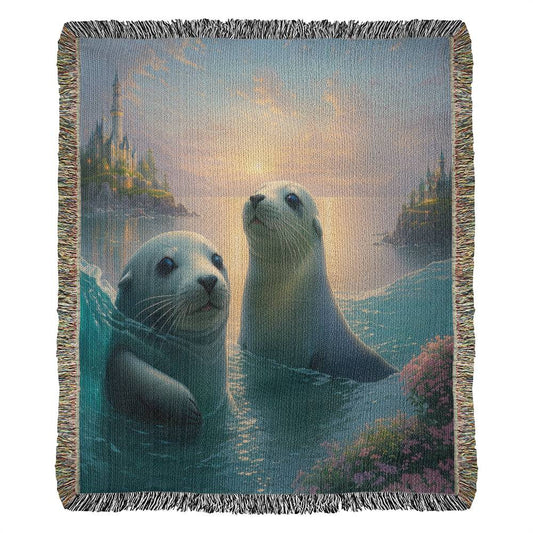 Seals In The Ocean Castle Background - Heirloom Woven Blanket