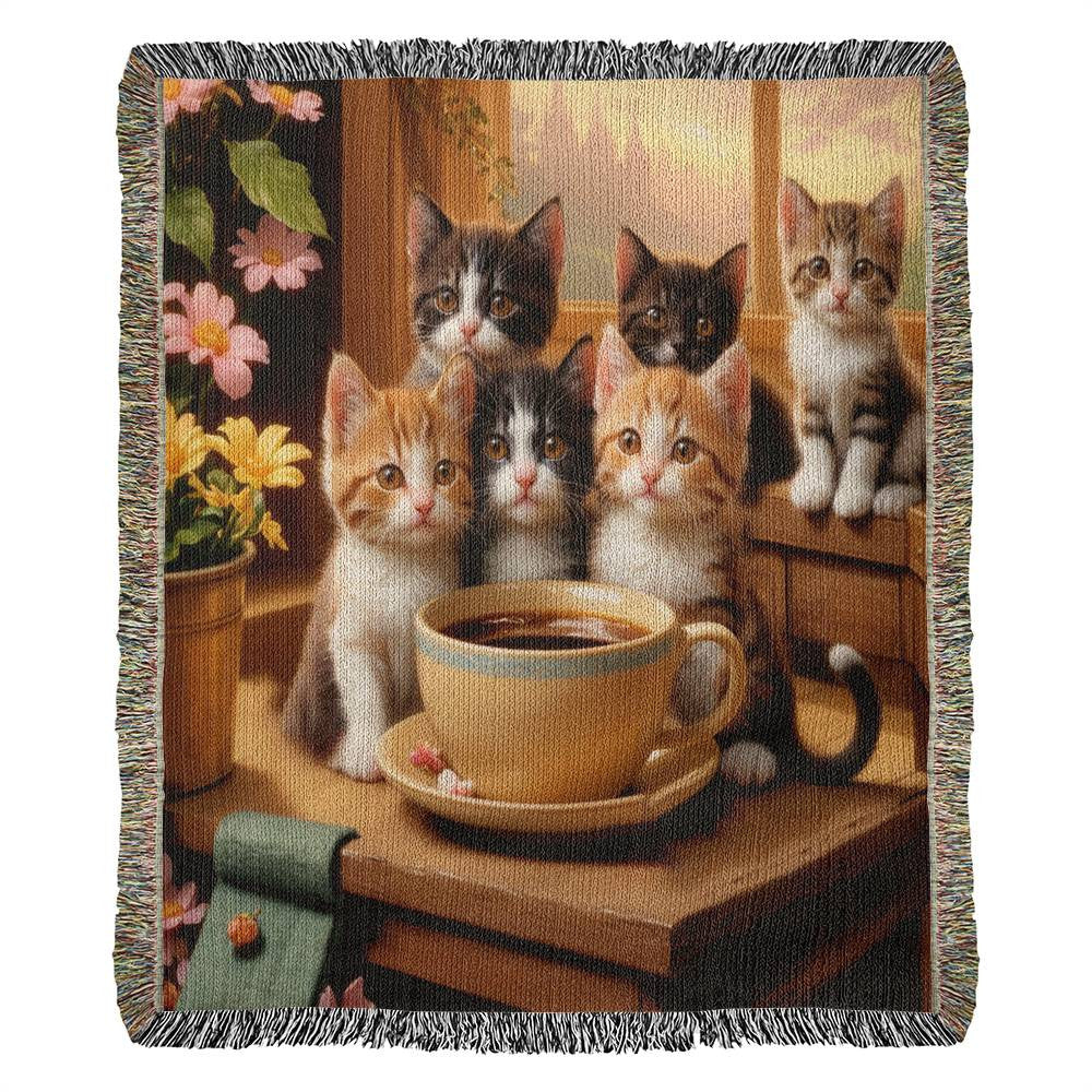 Kittens And Coffee -  Heirloom Woven Blanket