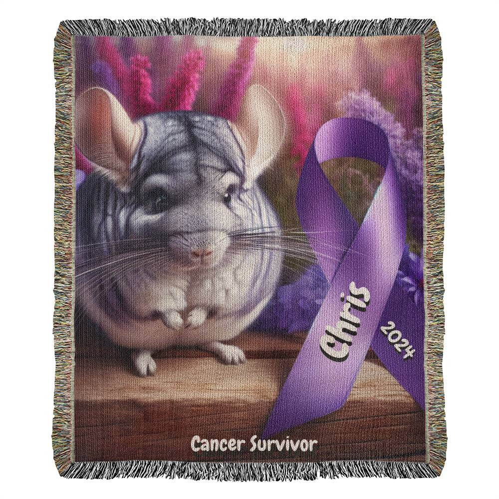 Chinchilla With Ribbon-Cancer Survivor- Purple Ribbon-Personalized Heirloom Woven Blanket