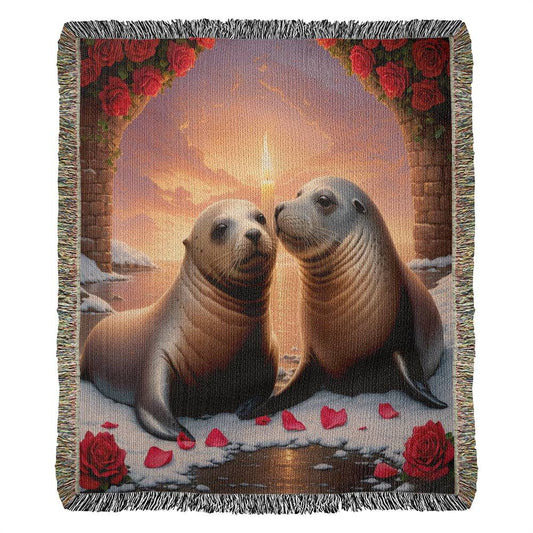 Seals Share A Candle Lit River - Valentine's Day Gift - Heirloom Woven Blanket