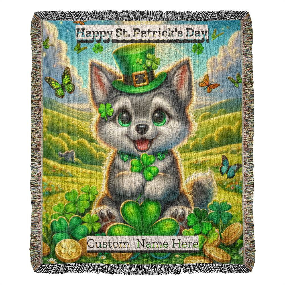 Wolf- St. Patrick's Day Gift-Personalized Heirloom Woven Blanket