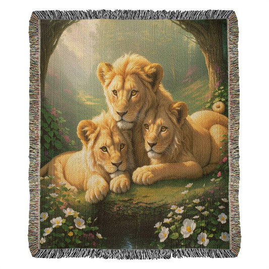Lions In A Garden - Heirloom Woven Blanket
