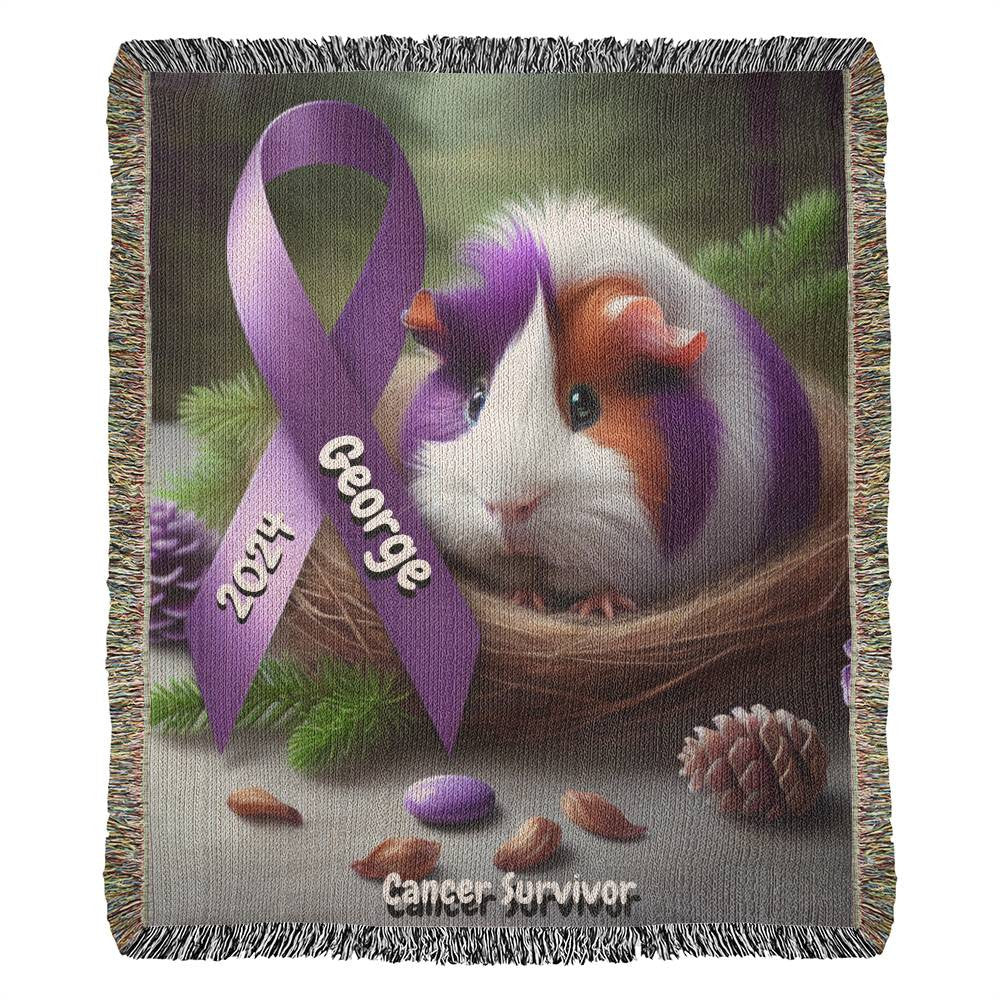 Guinea Pig With Ribbon-Cancer Survivor- Purple Ribbon-Personalized Heirloom Woven Blanket