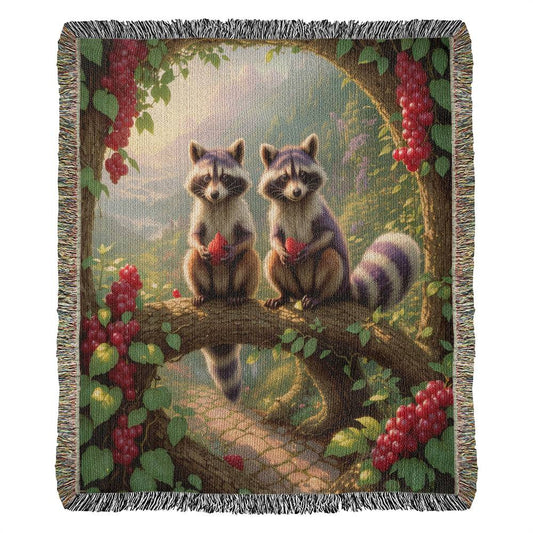 Racoons WIth Berries - Heirloom Woven Blanket