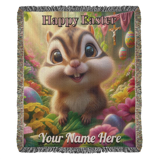 Chipmunk Flowery Garden- Easter Gift-Christian Gift-Personalized Heirloom Woven Blanket