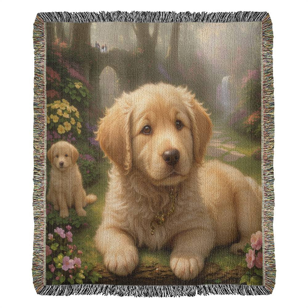 Puppies in Garden - Heirloom Woven Blanket