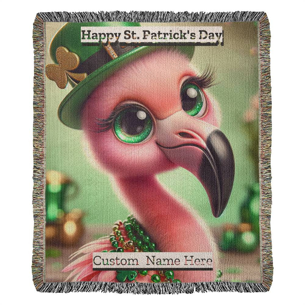 Flamingo- St. Patrick's Day Gift-Personalized Heirloom Woven Blanket