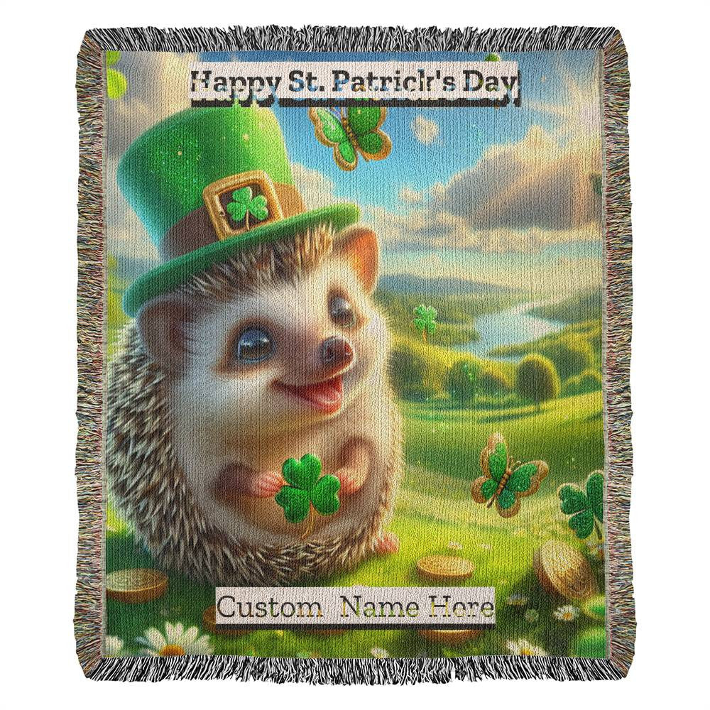Hedgehog- St. Patrick's Day Gift-Personalized Heirloom Woven Blanket