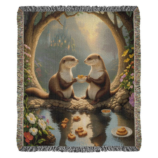 Otters Enjoy A Meal - Heirloom Woven Blanket