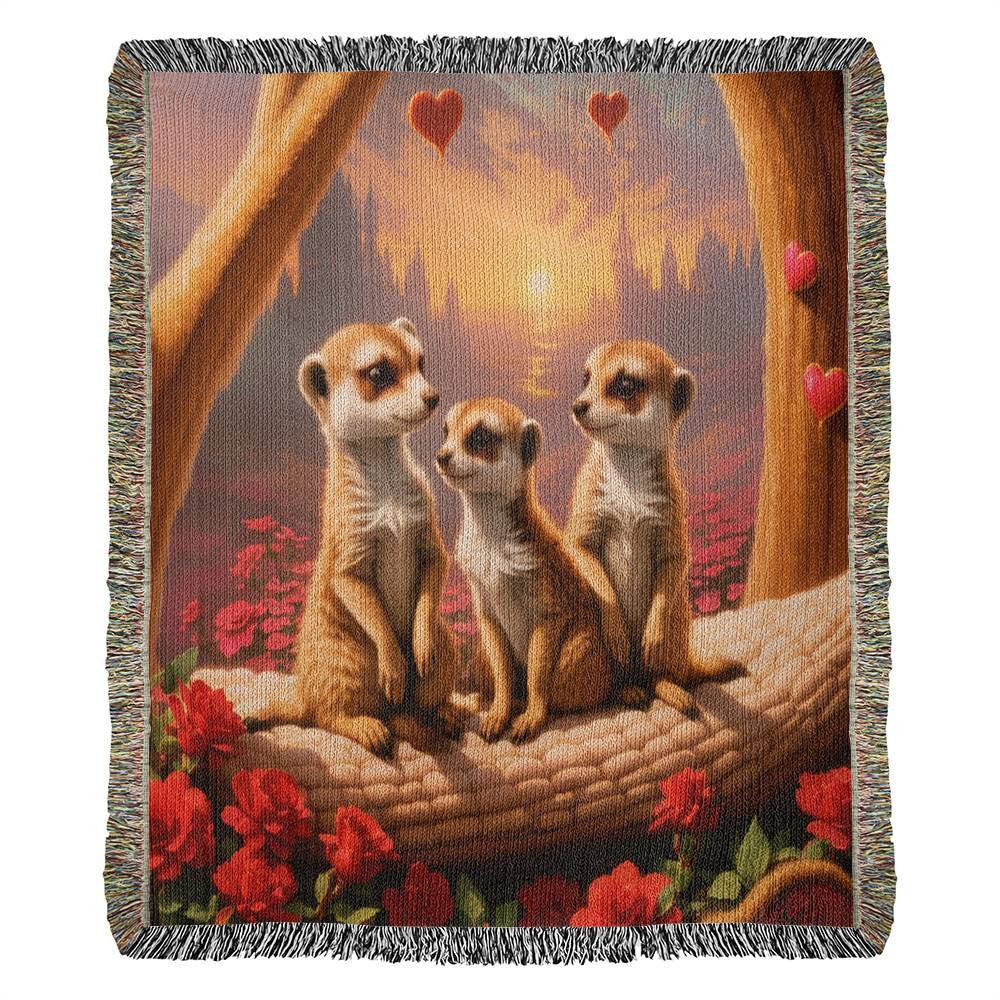 Meerkats And Red Roses -Sunset Castle - Valentine's Day Gift - Heirloom Woven Blanket
