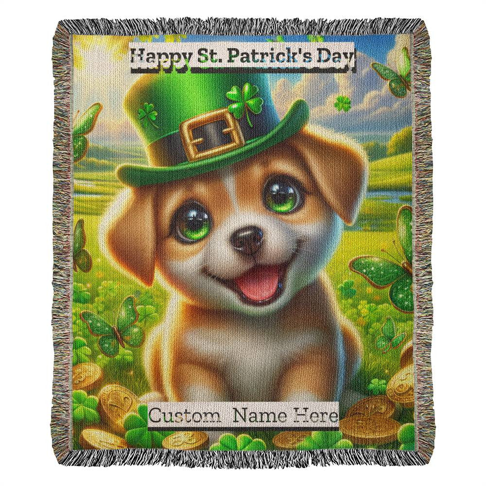 Puppy- St. Patrick's Day Gift-Personalized Heirloom Woven Blanket