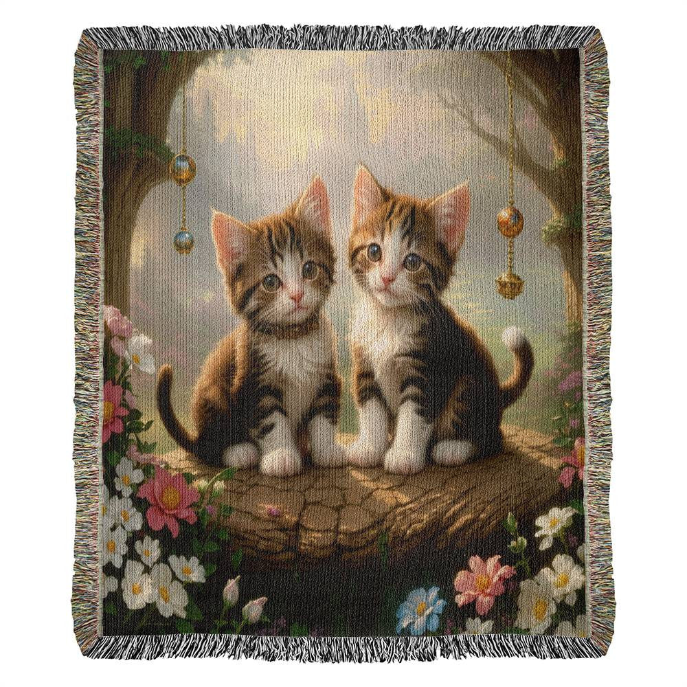 Kittens - Multi Colored Flowers - Heirloom Woven Blanket