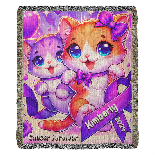 Kittens-Cancer Survivor- Purple Ribbon-Personalized Heirloom Woven Blanket