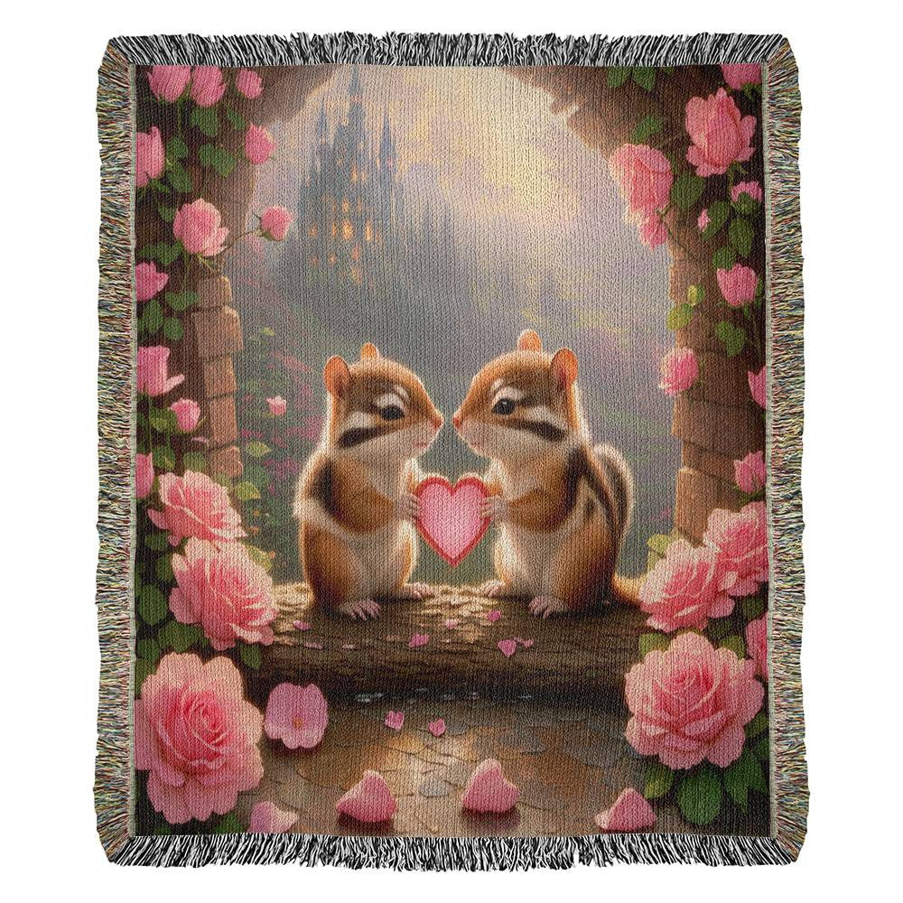 Chipmunk Share Heart - Valentine's Day GIft - Heirloom Woven Blanket