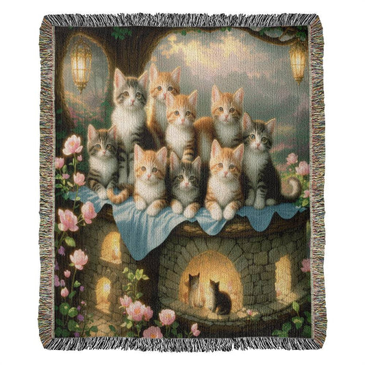 Family Of Kittens Above Fireplace - Heirloom Woven Blanket