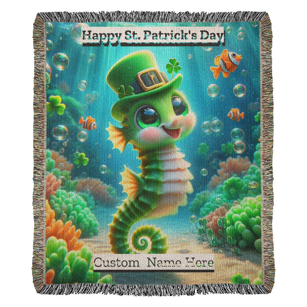 Seahorse- St. Patrick's Day Gift-Personalized Heirloom Woven Blanket