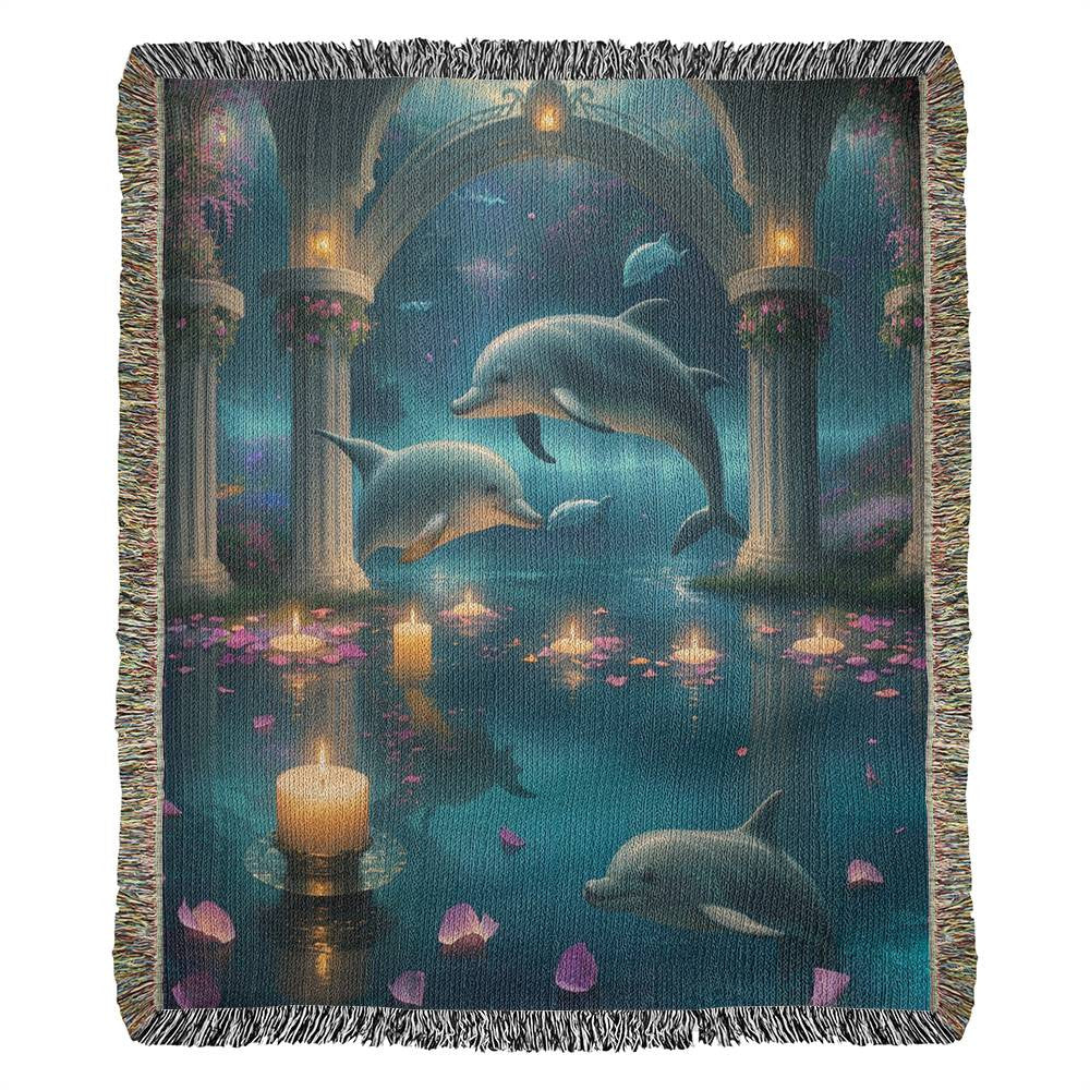 Dophins Candlit Water and Rose Petals - Valetnine's Day Gift - Heirloom Woven Blanket